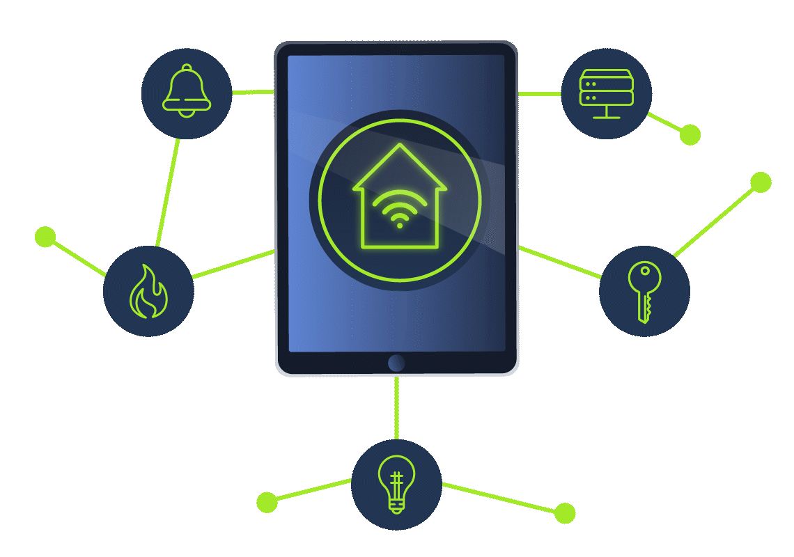 a map of devices connecting together, zooming out to a globe showing communication between different geographical areas